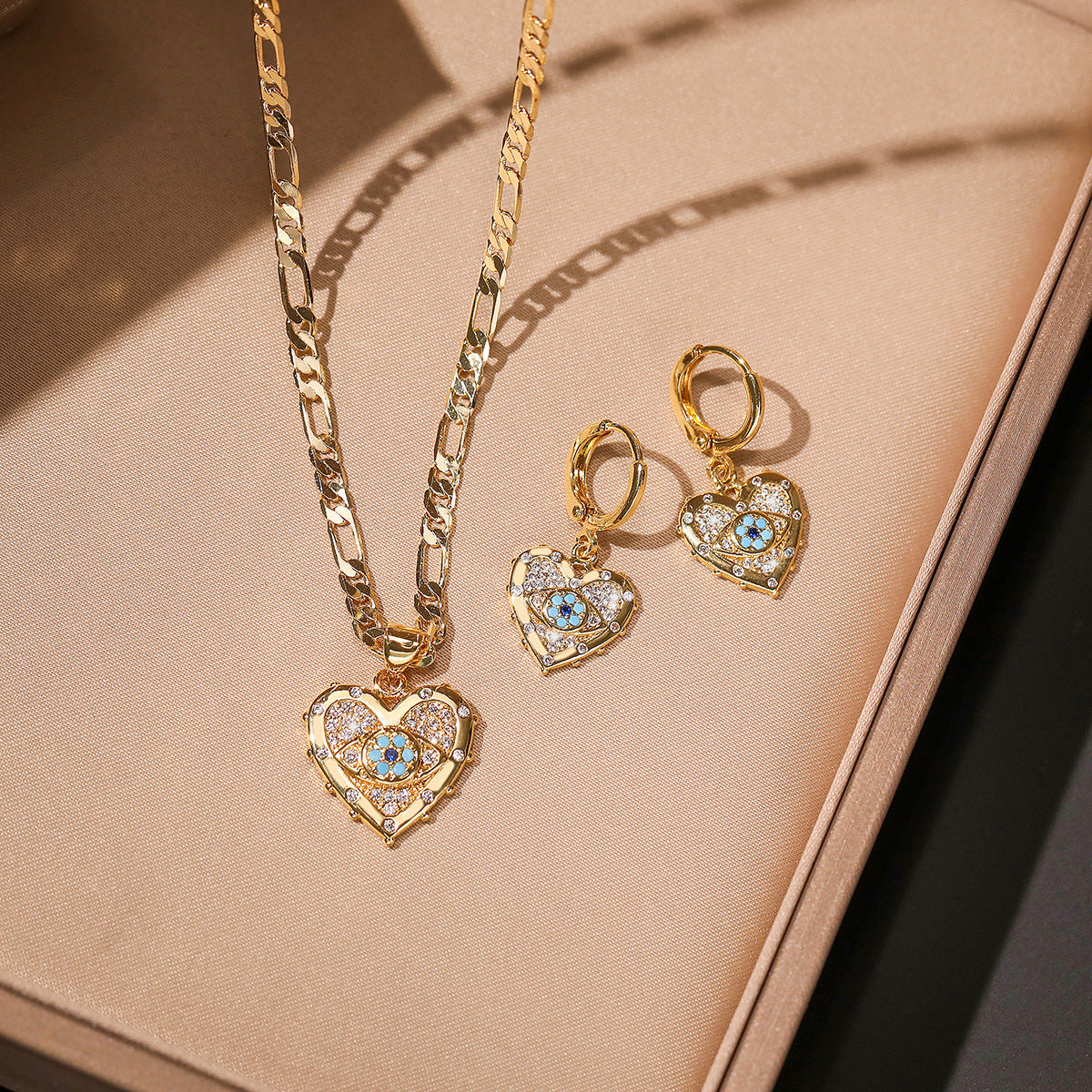 Gold Heart Zircon Jewelry Set