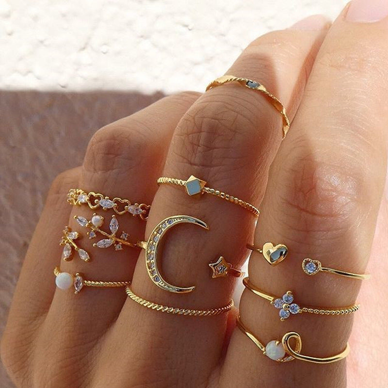 Boho Star Moon Ring Set