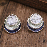 Tricolor Geometric Round Earrings