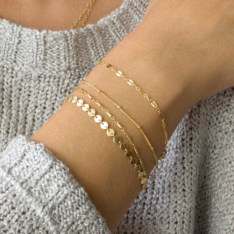 Gold Tube Chain Bracelet Set