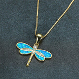 Opal Dragonfly Pendant Necklace