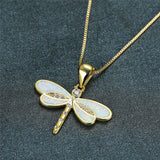 Opal Dragonfly Pendant Necklace