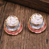 Tricolor Geometric Round Earrings
