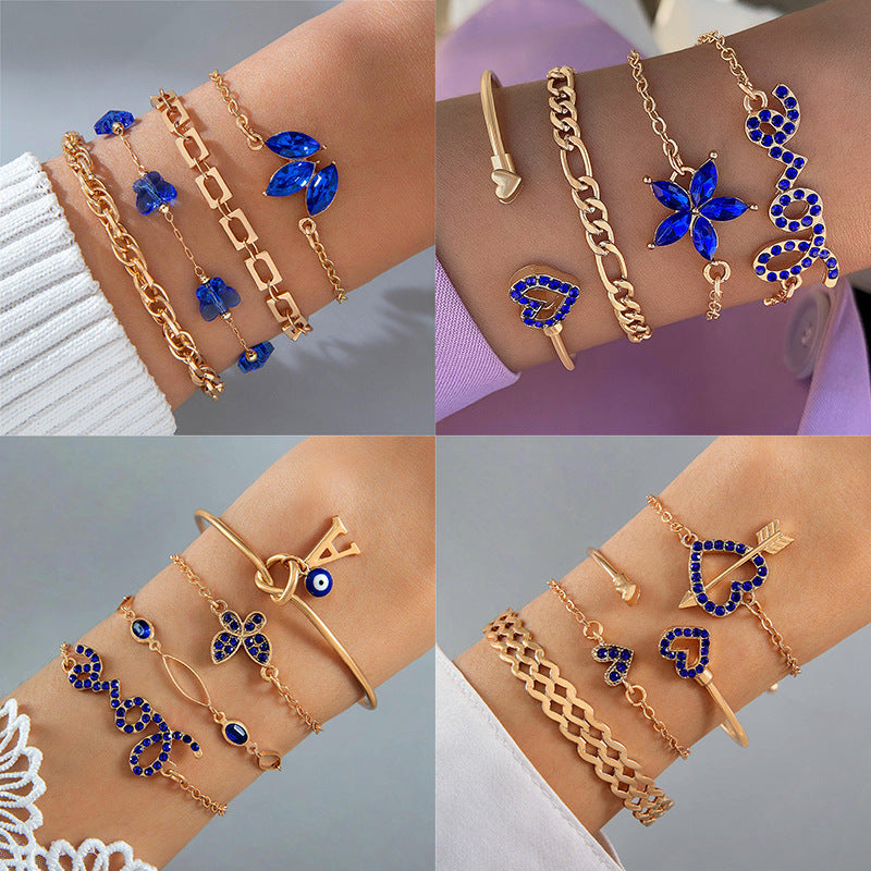 Blue Flower Butterfly Bracelet Set